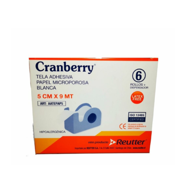 Tela adhesiva papel 5 x 9,1 mt dispensador Cranberry caja x 6 un (SKU 10010902)